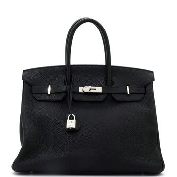 Hermes Birkin Handbag Black Clemence with Palladium Hardware 35