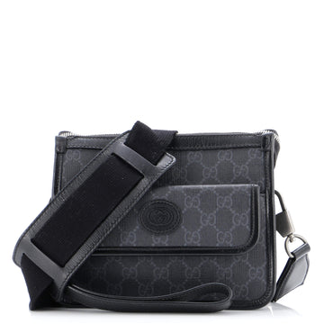 Gucci Interlocking G Patch Wristlet Flap Messenger Bag GG Coated Canvas Small