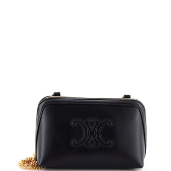 Celine Cuir Triomphe Zip Around Chain Clutch Leather