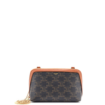 Celine Zip Around Chain Clutch Triomphe Coated Canvas