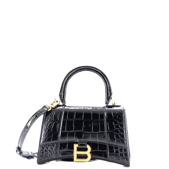 Balenciaga Hourglass Top Handle Bag Crocodile Embossed Leather XS