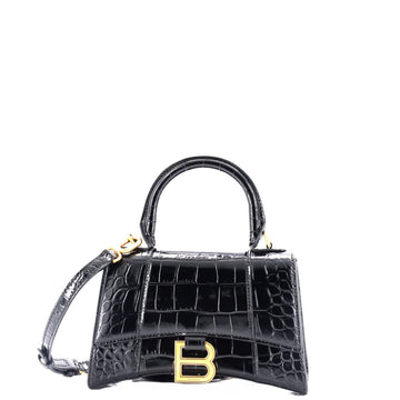 Balenciaga Hourglass Top Handle Bag Crocodile Embossed Leather XS