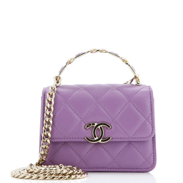 Chanel Coco Enamel Top Handle Flap Clutch with Chain Quilted Lambskin