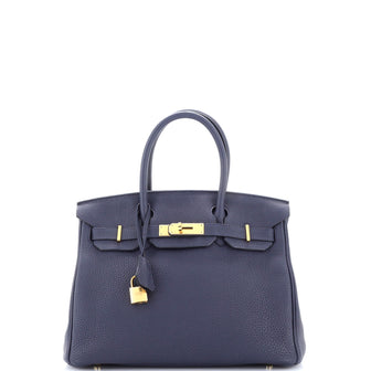 Hermes Birkin Handbag Blue Togo with Gold Hardware 30