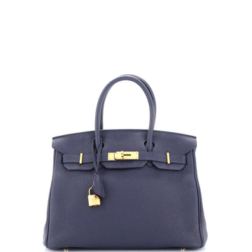Hermes Birkin Handbag Blue Togo with Gold Hardware 30