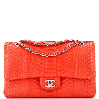 Chanel Classic Double Flap Bag Python Medium Red 3336741