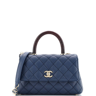 Chanel Coco Top Handle Bag Quilted Caviar with Lizard Embossed Handle Mini