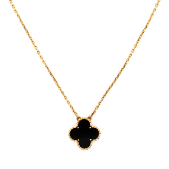Van Cleef & Arpels Vintage Alhambra Pendant Necklace 18K Yellow Gold and Onyx