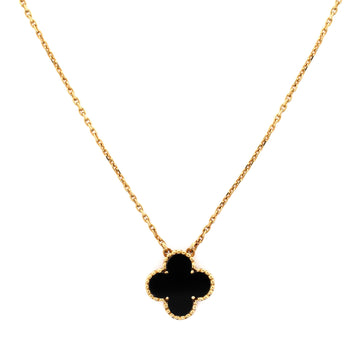 Van Cleef & Arpels Vintage Alhambra Pendant Necklace 18K Yellow Gold and Onyx