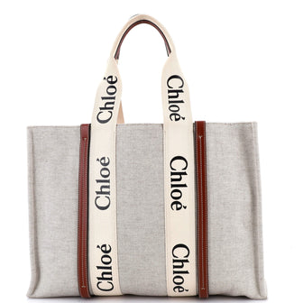 Chloe Woody Tote Canvas with Leather Large