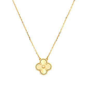 Van Cleef & Arpels Vintage Alhambra Pendant Necklace Guilloche 18K Yellow Gold