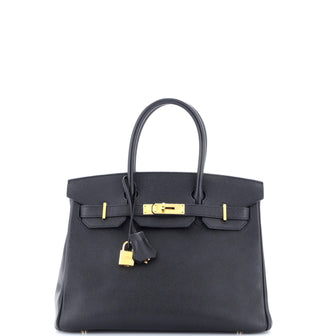 Hermes Birkin Handbag Black Epsom with Gold Hardware 30