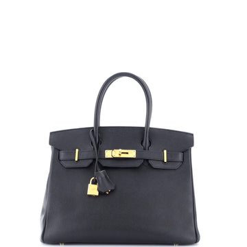 Hermes Birkin Handbag Black Epsom with Gold Hardware 30