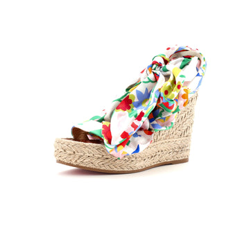 Christian Louboutin Women's Monica Du Desert Wedge Espadrilles Printed Satin 110