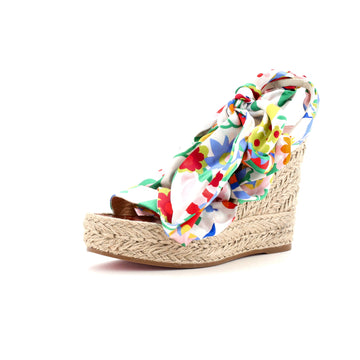 Christian Louboutin Women's Monica Du Desert Wedge Espadrilles Printed Satin 110
