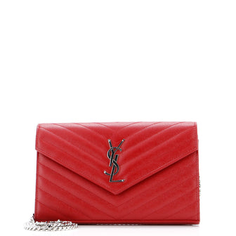 Saint Laurent Classic Monogram Wallet on Chain Matelasse Chevron Leather Medium