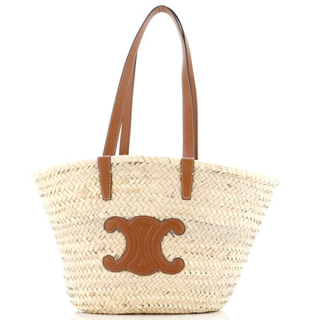 Celine Triomphe Basket Shoulder Bag Raffia with Leather Medium