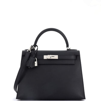 Hermes Kelly Handbag Black Epsom with Palladium Hardware 28