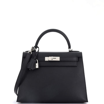 Hermes Kelly Handbag Black Epsom with Palladium Hardware 28