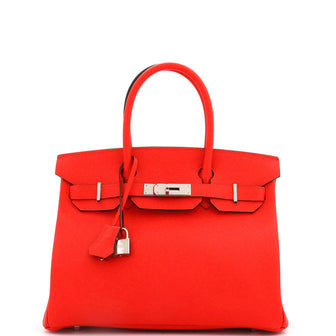 Hermes Birkin Handbag Red Epsom with Palladium Hardware 30
