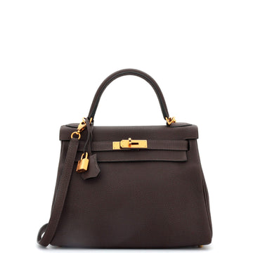 Hermes Kelly Handbag Brown Togo with Gold Hardware 28