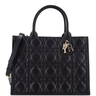 Christian Dior Book Tote with Strap Macrocannage Quilt Calfskin Large