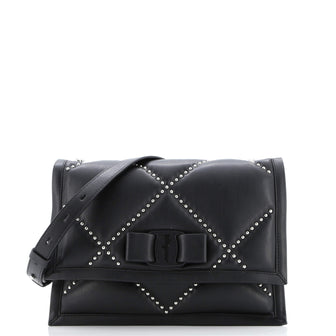 Salvatore Ferragamo Viva Bow Flap Bag Studded Leather Small