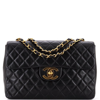 Chanel Vintage Classic Single Flap Bag Quilted Lambskin Maxi