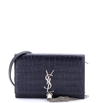 Saint Laurent Classic Monogram Tassel Crossbody Bag Crocodile Embossed Leather Small