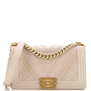 Chanel Boy Flap Bag Chevron Caviar and Calfskin Old Medium