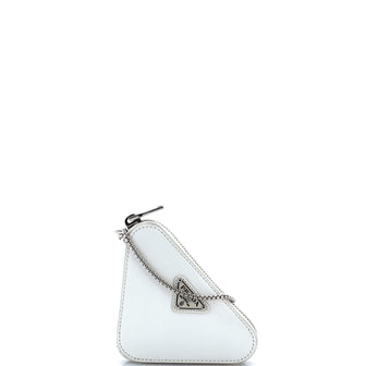 Prada Triangle Pouch Bag with Chain Brushed Leather Mini