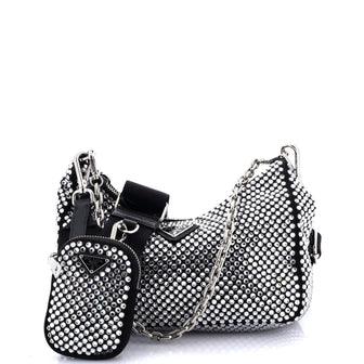 Prada Re-Edition 2005 Shoulder Bag Crystal Embellished Satin Small