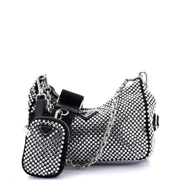 Prada Re-Edition 2005 Shoulder Bag Crystal Embellished Satin Small