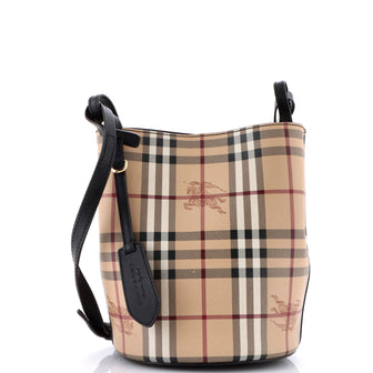Burberry Lorne Bucket Bag Haymarket Coated Canvas Small