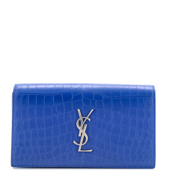 Saint Laurent Classic Monogram Clutch Crocodile Embossed Leather Large