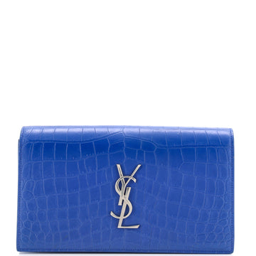 Saint Laurent Classic Monogram Clutch Crocodile Embossed Leather Large