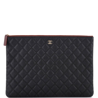 Chanel O Case Clutch Quilted Caviar Large