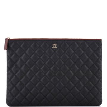 Chanel O Case Clutch Quilted Caviar Large