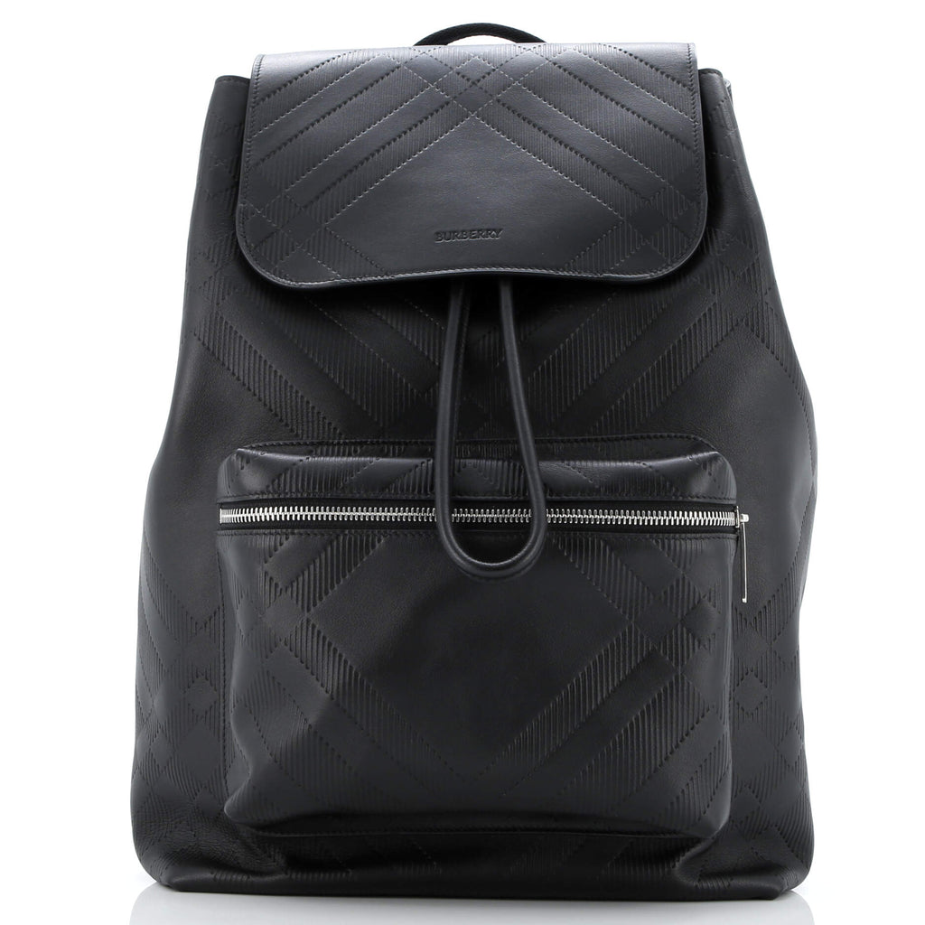 Burberry Front Pocket Backpack Check Embossed Leather Medium 334539