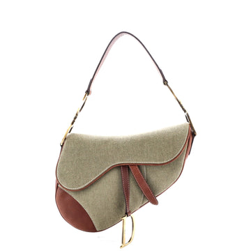 Christian Dior Vintage Saddle Bag Canvas and Leather Medium