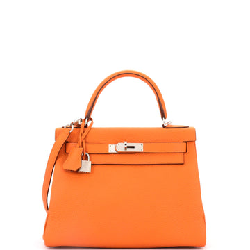Hermes Kelly Handbag Orange Clemence with Palladium Hardware 28