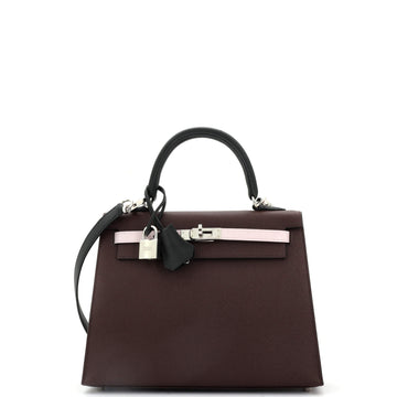 Hermes Kelly Handbag Tricolor Epsom with Palladium Hardware 25
