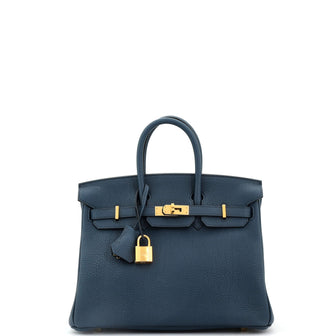 Hermes Birkin Handbag Blue Togo with Gold Hardware 25