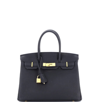 Hermes Birkin Handbag Black Togo with Gold Hardware 30