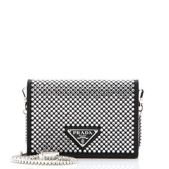 Prada Flap Card Holder with Chain Satin with Crystals