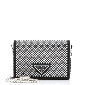 Prada Flap Card Holder with Chain Satin with Crystals