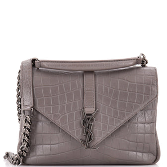 Saint Laurent Classic Monogram College Bag Crocodile Embossed Leather Medium