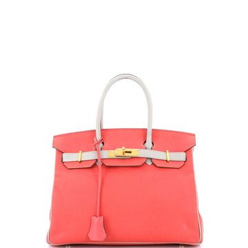 Hermes Birkin Handbag Bicolor Chevre Mysore with Gold Hardware 30