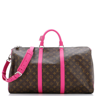 Louis Vuitton Keepall Bandouliere Bag Monogram Canvas with Coquelicot Leather Trim 50