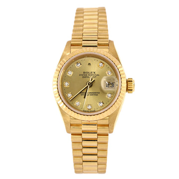 Oyster Perpetual President Datejust Automatic Watch Yellow Gold with Diamond Markers 26